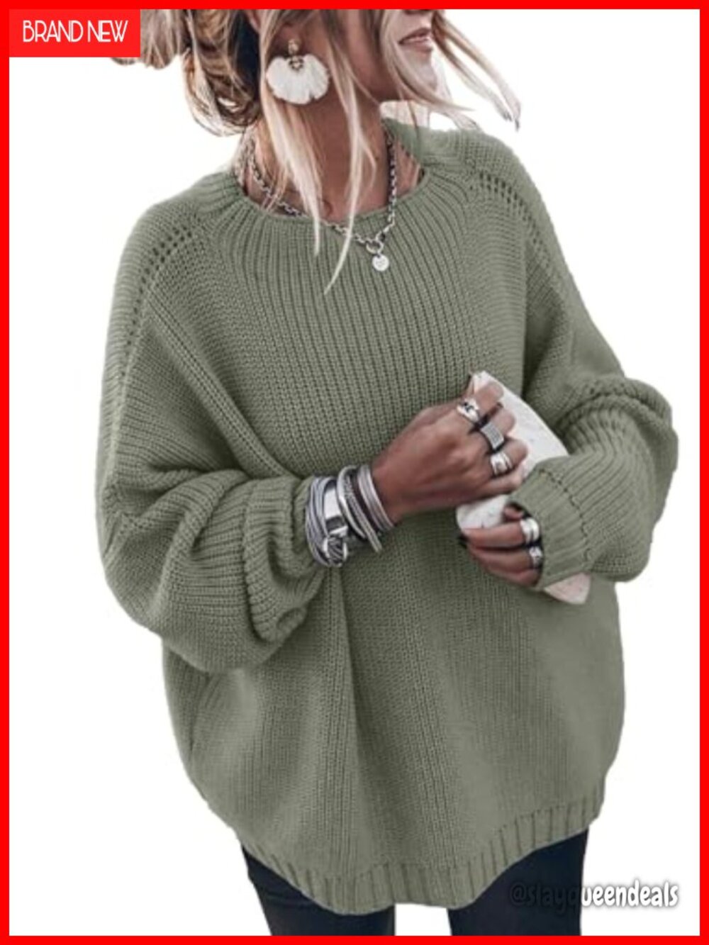 Oversized Chunky Knit Mock Neck Pullover Sweater Batwing Long Sleeve